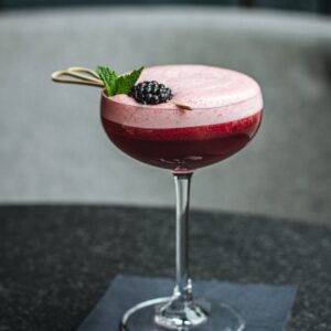 red juice with clear cocktail glass